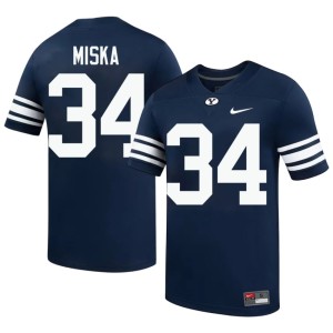 Charlie Miska High School Mens Navy #34 Cougars College Football Jerseys 742440-651