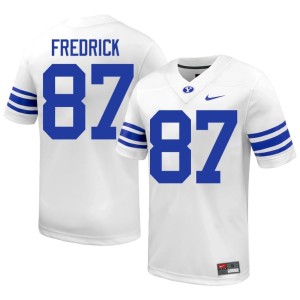 Matthew Fredrick Men's College Football #87 White Replica Brigham Young University Cougars Jersey 661539-289