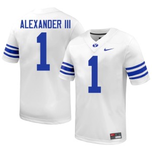 Therrian Alexander III Mens #1 Alumni White College Football Brigham Young University Cougars Jersey 591412-871