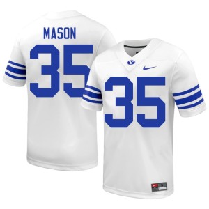 Matthew Mason #35 Embroidery Men's Brigham Young University College Football White Jersey 184483-800