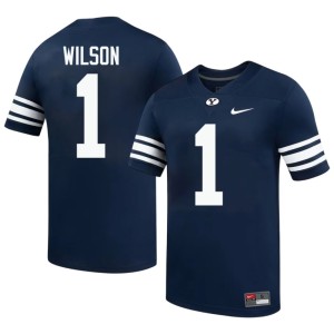 Zach Wilson Mens #1 The Y College Football Navy Replica Jersey 305823-529
