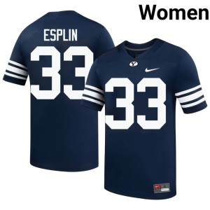 Jared Esplin University College Football BYU Cougars Womens #33 Navy Jerseys 875294-640