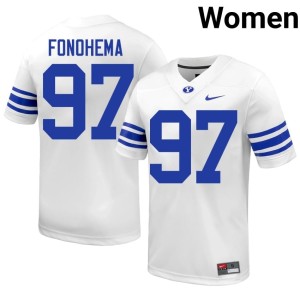 Kinilau Fonohema #97 White Brigham Young University High School Women College Football Jersey 583382-925