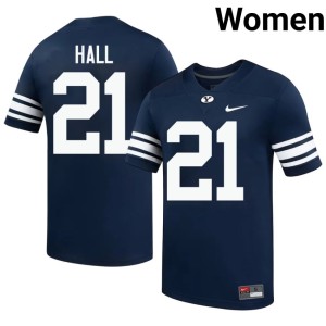 Miles Hall Women's College Football Stitched #21 BYU Cougs Navy Jersey 684929-986