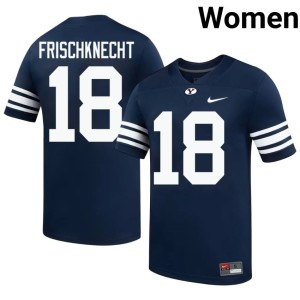 Reggie Frischknecht College Football #18 Embroidery Women's Navy The Y Jerseys 551832-688