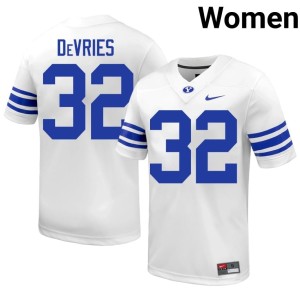 Cannon DeVries Women's Brigham Young University College Football Official White #32 Jerseys 563504-242
