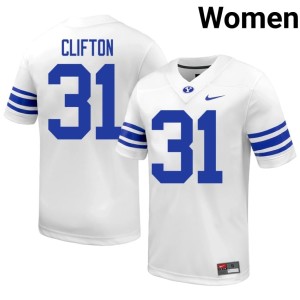 Jake Clifton Brigham Young University Cougars White Replica #31 College Football Womens Jersey 557141-404
