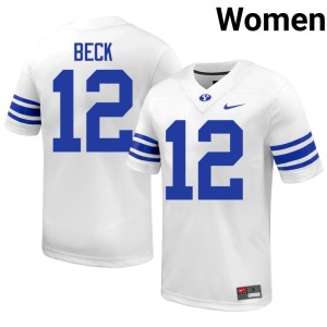 John Beck High School #12 White BYU Cougars College Football Womens Jersey 917495-440