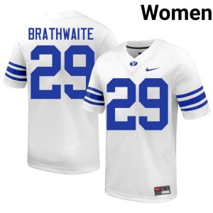 Justice Brathwaite Womens BYU Cougs #29 Embroidery College Football White Jersey 307782-517