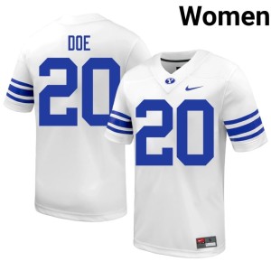 Kevin Doe BYU University Women College Football White #20 Jersey 772690-354