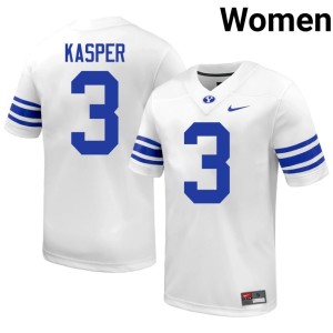 Kyler Kasper Game Womens #3 Brigham Young University College Football White Jersey 308925-926