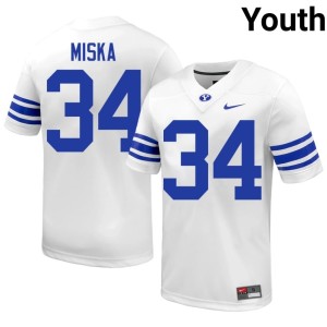Charlie Miska #34 Youth College Football BYU Cougars White Stitched Jersey 615250-320