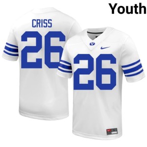 Jordyn Criss 2026 White #26 Youth BYU Cougs College Football Jersey 434134-362