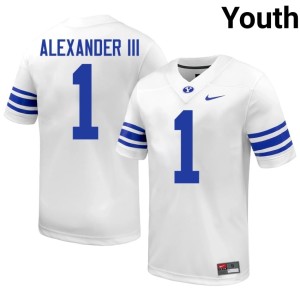 Therrian Alexander III Embroidery #1 White Youth Brigham Young University Cougars College Football Jersey 650220-518