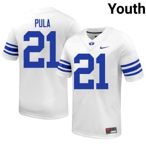 Jaron Pula College Football White BYU Embroidery #21 Youth Jersey 205777-657