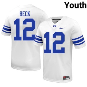 John Beck College Football White #12 Youth Embroidery Brigham Young University Jerseys 145834-675