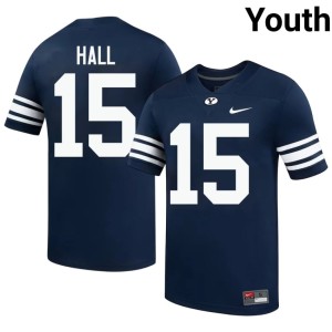 Max Hall College Football #15 Navy BYU Youth Embroidery Jerseys 348337-474